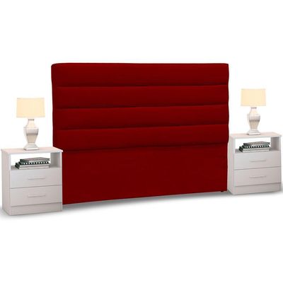 Cabeceira Cama Casal 140cm Greta Dm1 Suede E 2 Mesas De Cabeceira Branco - Mpozenato Suede Bege