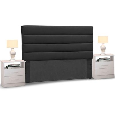Cabeceira Cama Casal 140cm Greta Dm1 Suede E 2 Mesas De Cabeceira Branco - Mpozenato Suede Bege
