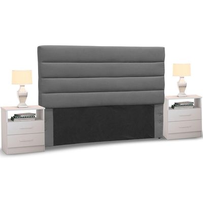 Cabeceira Cama Casal 140cm Greta Dm1 Suede E 2 Mesas De Cabeceira Branco - Mpozenato Suede Bege