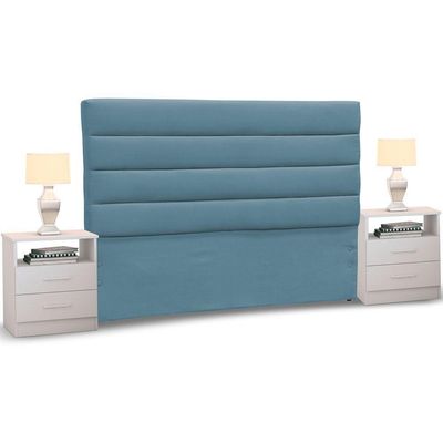 Cabeceira Cama Casal 140cm Greta Dm1 Suede E 2 Mesas De Cabeceira Branco - Mpozenato Suede Bege