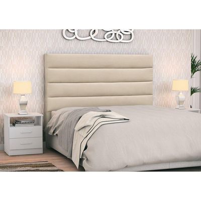 Cabeceira Cama Casal 140cm Greta Dm1 Suede E 2 Mesas De Cabeceira Branco - Mpozenato Suede Bege