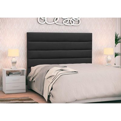 Cabeceira Cama Casal 140cm Greta Dm1 Suede E 2 Mesas De Cabeceira Branco - Mpozenato Suede Preto