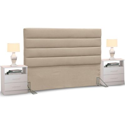 Cabeceira Cama Casal 140cm Greta Dm1 Suede E 2 Mesas De Cabeceira Branco - Mpozenato Suede Preto
