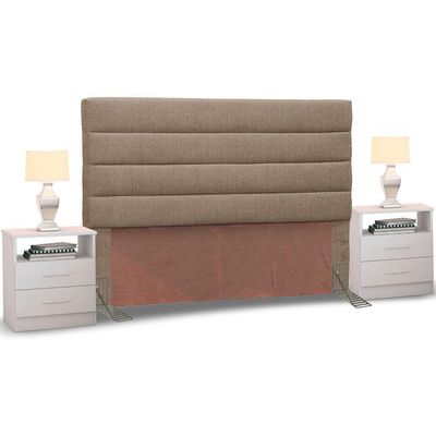 Cabeceira Cama Casal 140cm Greta Linho E 2 Mesas De Cabeceira Dm1 Branco - Mpozenato Linho Areia