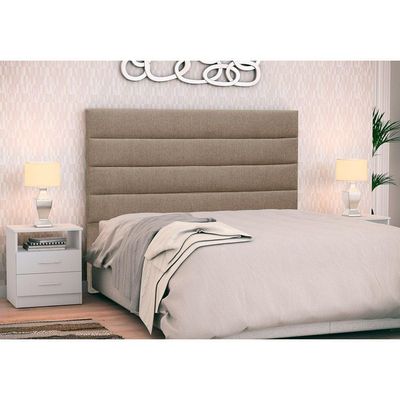 Cabeceira Cama Casal 140cm Greta Linho E 2 Mesas De Cabeceira Dm1 Branco - Mpozenato Linho Areia