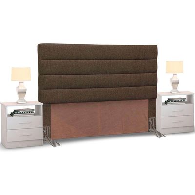 Cabeceira Cama Casal 140cm Greta Linho E 2 Mesas De Cabeceira Dm1 Branco - Mpozenato Linho Cinza