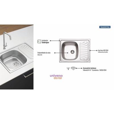 Cuba De Sobrepor Tramontina Alpha 34 R Aço Inox