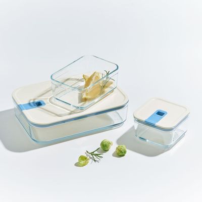 Conjunto De Potes De Vidro Herméticos Retangulares - 6 Unidades - Tampa Com Alavanca