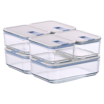 Conjunto De Potes De Vidro Herméticos Retangulares - 6 Unidades - Tampa Com Alavanca
