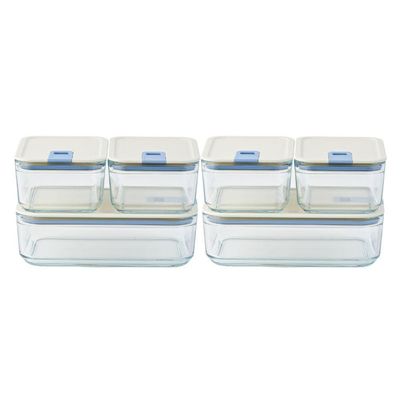 Conjunto De Potes De Vidro Herméticos Retangulares - 6 Unidades - Tampa Com Alavanca