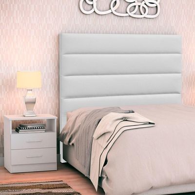 Cabeceira Cama Box Solteiro 90cm Greta Corano Branco E 1 Mesa De Cabeceira Flex Branco - Mpozenato