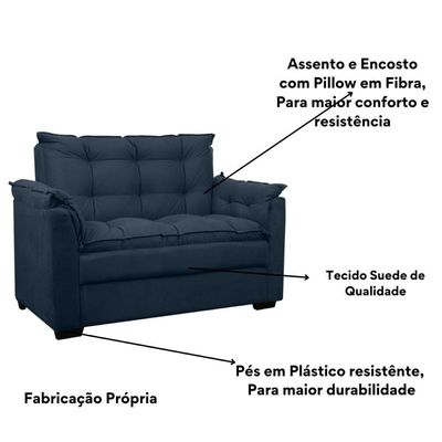 Sofá Confortável 1,40 Pequeno Compacto Small Azul Marinho