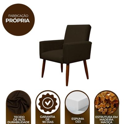 Kit Poltrona Recepção Pés Madeira Nina Marrom Escuro