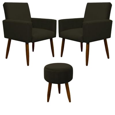 Kit 2 Poltronas Com Puff Redondo Para Sala Nina Marrom