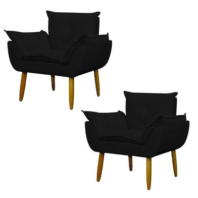 Kit Poltrona Recepção Pés Madeira Opala Preto
