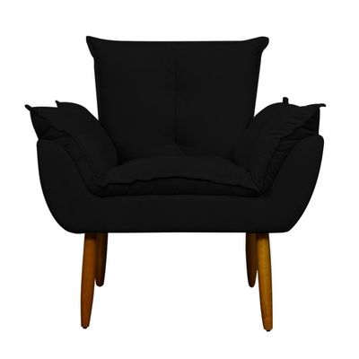 Kit Poltrona Recepção Pés Madeira Opala Preto