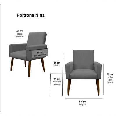 Kit 2 Poltronas Com Puff Redondo Para Sala Nina Marrom Escuro