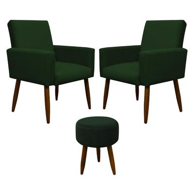 Kit 2 Poltronas Com Puff Redondo Para Sala Nina Verde