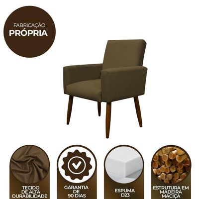 Kit 2 Poltronas Com Puff Redondo Para Sala Nina Claro Marrom Claro