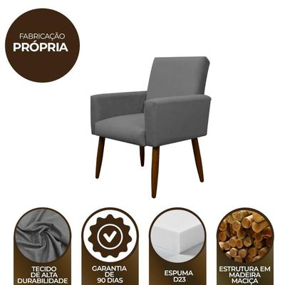 Kit 2 Poltronas Com Puff Redondo Para Sala Nina Cinza
