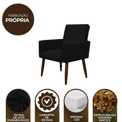 Kit 4 Poltronas Para Sala Pés De Madeira Nina Preto
