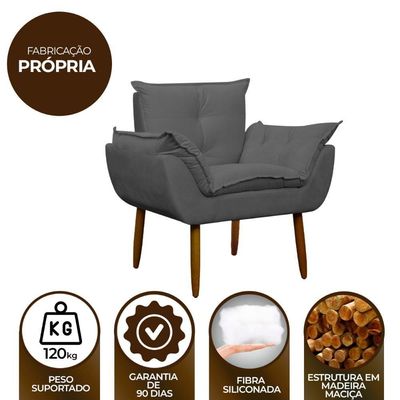 Kit Poltrona Recepção Pés Madeira Opala Cinza