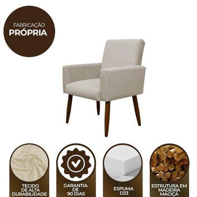 Kit 2 Poltronas Com Puff Redondo Para Sala Nina Bege