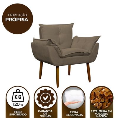 Kit Poltrona Recepção Pés Madeira Opala Cappuccino