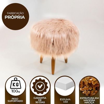 Puff Banqueta Decorativo Pés Madeira Rosê