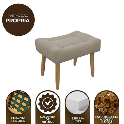 Puff Banqueta Decorativo Pés Madeira Cappuccino