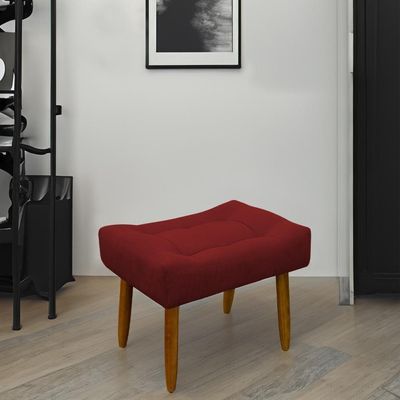 Puff Banqueta Decorativo Pés Madeira Vermelho