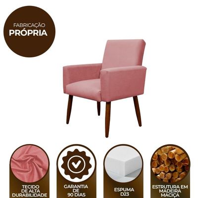 Kit 4 Poltronas Para Sala Pés De Madeira Nina Rosa