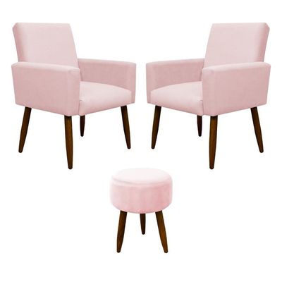 Kit 2 Poltronas Com Puff Redondo Para Sala Nina Rosa Bebê
