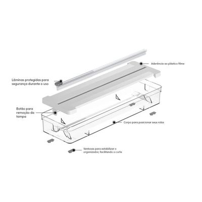 Organizador De Rolos Duplo Com Cortador Clear Branco