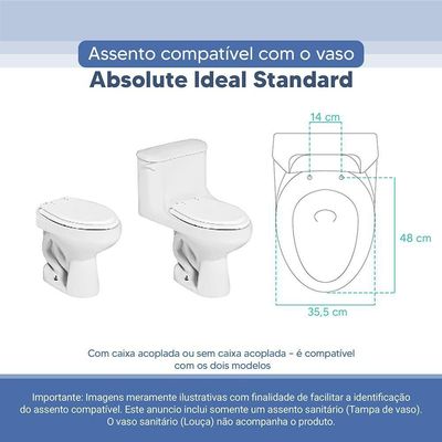 Assento Sanitário Tampa De Vaso Branco Resina Poliester Absolute Para Bacia Ideal Standard