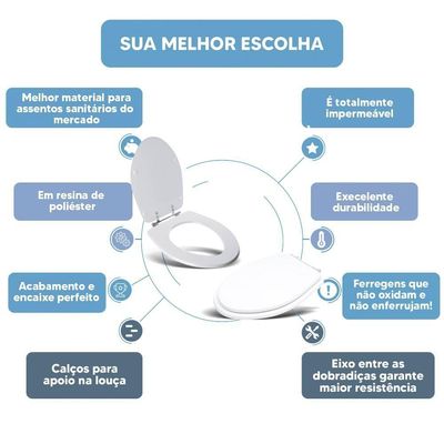 Assento Sanitário Tampa De Vaso Branco Resina Poliester Victoria Para Bacia Ideal Standard