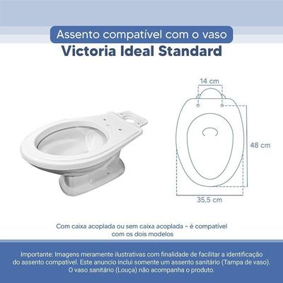 Assento Sanitário Tampa De Vaso Branco Resina Poliester Victoria Para Bacia Ideal Standard