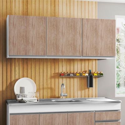 Kit 2 Armários Aéreos 150cm 3 Portas Argélia Branco-castanho - Lumil