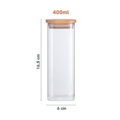 Pote De Mantimentos Quadrado Flat 400ml Tampa Bambu Oikos