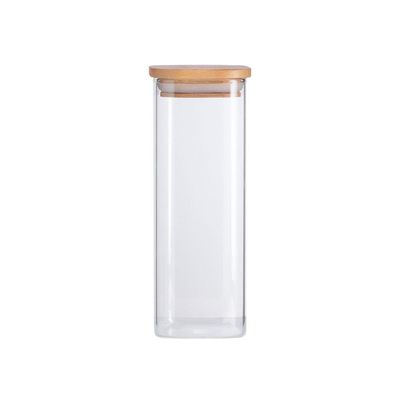Pote De Mantimentos Quadrado Flat 400ml Tampa Bambu Oikos
