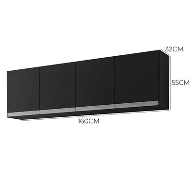 Kit De Cozinha Andréia Balcão 160cm Preto Com Tampo Mdp E Aéreo - Ajl Móveis Preto