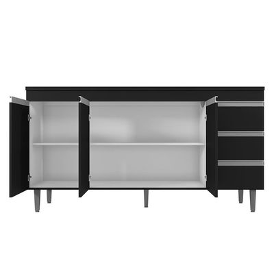 Kit De Cozinha Andréia Balcão 160cm Preto Com Tampo Mdp E Aéreo - Ajl Móveis Preto