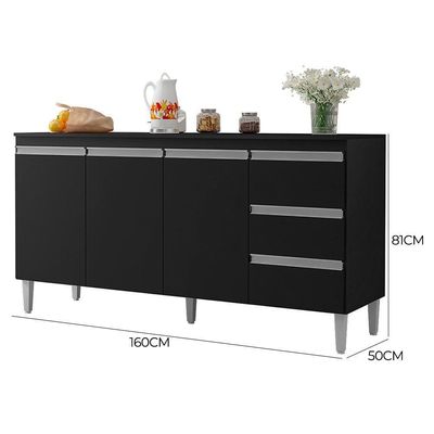 Kit De Cozinha Andréia Balcão 160cm Preto Com Tampo Mdp E Aéreo - Ajl Móveis Preto