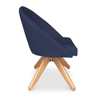 Kit 06 Poltronas Cadeira Giratória Bela Veludo Azul Marinho Base De Madeira - Pallazio