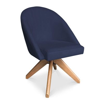 Kit 06 Poltronas Cadeira Giratória Bela Veludo Azul Marinho Base De Madeira - Pallazio