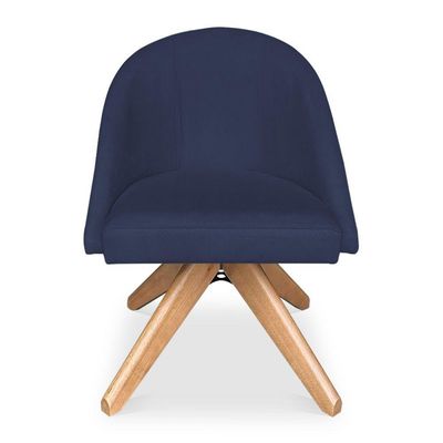Kit 06 Poltronas Cadeira Giratória Bela Veludo Azul Marinho Base De Madeira - Pallazio