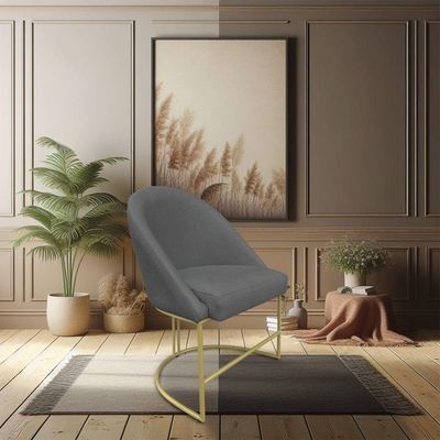 Cadeira Poltrona De Jantar Bela Veludo Grafite Base Metálica Industrial Dourado - Pallazio