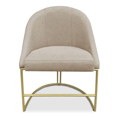 Cadeira Poltrona De Jantar Bela Veludo Bege Base Metálica Industrial Dourado - Pallazio