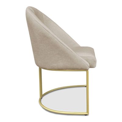Cadeira Poltrona De Jantar Bela Veludo Bege Base Metálica Industrial Dourado - Pallazio