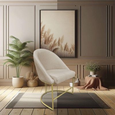 Cadeira Poltrona De Jantar Bela Veludo Bege Base Metálica Industrial Dourado - Pallazio